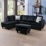 Black Flannel 3-Piece Sectional Sofa Set - Plush L-Shaped Couch With Throw Pillows, Soft Fabric Living Room Furniture For Cozy Spaces