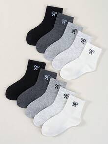 5/10/20 双女童纯色蝴蝶结设计短袜，可爱休闲简约日常旅行中筒袜，适合所有季节 - 彩色 - 查看 16