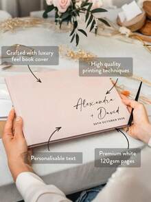 1本个性化婚礼宾客签名册，定制精装婚礼宾客签名册，婚礼纪念相册，婚礼剪贴簿，优雅的婚礼、洗礼派对、婚礼及其他特殊活动的宾客签名册，可定制新郎新娘姓名和日期，婚礼用品，婚礼装饰，派对必备 - 彩色 - 查看 4