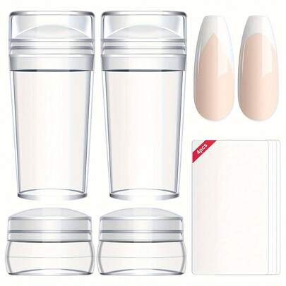 8PCS Nail Art Stamper Kit Clear Silicone Nail Stamping Long & Short Jelly Stamper For Nails With Scrapers Nail Stamper Kit For Manicure Home