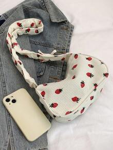 小众高品质女士小碎花斜跨单肩包，2024新款时尚休闲简约大容量褶皱手提包 - 米色 - 查看 9