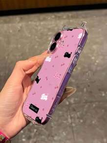 1pc Black Cat & Cherry Transparent Phone Case, Cat Ear Design, Air Cushion Anti-Drop, 1.5mm Soft TPU Shell, Cat Ear Lanyard Hole, Suitable For IPhone 17/17 Pro/Air/17 Pro Max/16/16 Pro/16 Plus/16 Pro Max/15 Pro Max/11/12/13/14/15 Plus/15 Pro/14 Pro/13 Pro