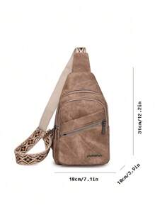 This Fashionable And Classic Versatile Solid Color Retro PU Waterproof Multi-Layer Crossbody Bag Features Edge Pocket Design, Multiple Zipper Openings, And An External Earphone Hole, Making It A Stylish Women's Chest Bag. The Diamond-Shaped Shoulder Strap Chest Bag Is Suitable For Travel, Shopping, And Can Be Used As A Crossbody Or Outdoor Sports Bag. - Brown - View 7