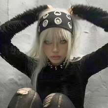 Diadema elástica ancha con ojales huecos para chica punk, metal elástico, rock steampunk para deportes, accesorios para el cabello - Blanco - Ver 1