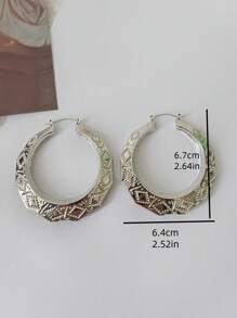 1 Pair Exaggerated Hiphop Boho Style Metal Rhombus Decor Round Earrings, Suitable For Women Daily Wear, Diameter 2.52in