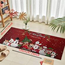 1pc Home Decor, Snowman & Christmas Tree Pattern Print, Christmas, Christmas Gift, Christmas Decoration, Diatomite Kitchen Carpet, Kitchen Mat, Rug, Rectangle Carpet, Suitable For Living Room, Bedroom, Hallway, Bathroom, Laundry Room - Polyester Carpet, Suitable For Indoor And Outdoor Home Decor