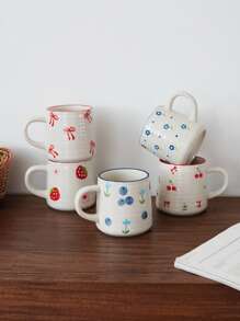 1pc 200ml/420ml Heart-Shaped Ceramic Mug, Simple & Elegant Circular Pattern Cup, Suitable For Cafe Latte, Milk, Yogurt, Oatmeal, Afternoon Tea, Couple Cup, Gift Back To School