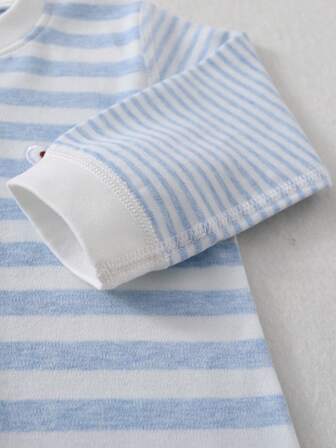 Babyjumpsuit, Spädbarnsjumpsuit, Blå björnmönster vår/höstjumpsuit med tryckknappar, Unisex