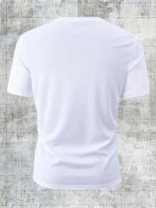 180g Pure Cotton Loose Crew Neck Tee, Tito's Handmade Vodka "Austin Texas" Badge Graphic, Classic Black, Summer Casual Wear - 白色 - 查看 2