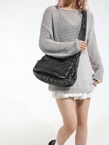 新款休闲时尚柔软牛仔布多层斜挎包，多口袋设计，多功能通勤大容量女士单肩包，适合工作通勤、购物和旅行，是牛仔女孩的完美之选。 - 查看 5