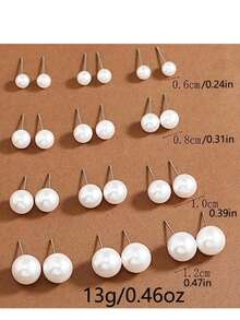 3 Paar große Perlen Ohrstecker Set, weiß