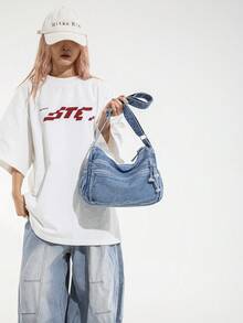 حقيبة كروس بودي كاجوال شيك ناعمة من الجينز متعددة الطبقات مع جيوب متعددة، حقيبة كتف نسائية كبيرة السعة متعددة الاستخدامات مناسبة للذهاب للعمل والتسوق والسفر