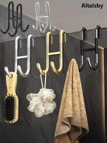 1pc Stainless Steel Towel Hook, Punch Free Bathroom Partition Hook, Heavy Duty Hook Rack For Robe, Towel, Over The Door Hook For Bathroom, Kitchen Multi-Scale Use, Bathroom Accessories - Multicolor - View 1