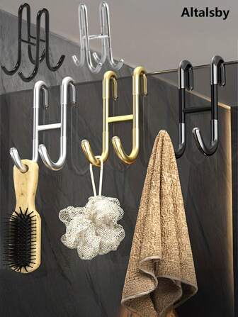 1pc Stainless Steel Towel Hook, Punch Free Bathroom Partition Hook, Heavy Duty Hook Rack For Robe, Towel, Over The Door Hook For Bathroom, Kitchen Multi-Scale Use, Bathroom Accessories