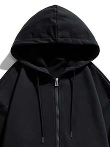 定制男士拉链连帽衫。可定制Logo/工作服/广告图案/队服/圣诞节/万圣节/感恩节图案/家庭/宠物/朋友/女友照片/任何设计，秋季保暖内衬拉链连帽衫，带口袋。 - 黑色 - 查看 6