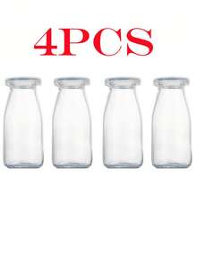 4/2/1pc /6.76OZ Glass Milk Bottle With Lid - Retro Milkshake Container, Reusable Small Milk Jar, Mini Party Bottle, Clear Glass Juice Bottle, Suitable For Party, Wedding, Picnic, Refillable, Travel Accessory (200ml) - Clear - View 11