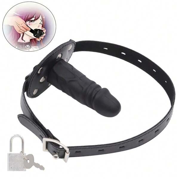 BDSM Leather Silicone Penis Gag, 3.94-Inch Silicone Dildo Gag, Sexual Mouthpiece, Ball Gag With Adjustable Artificial Leather Strap, SM Training, Adult Sex Toys Suitable For Couples