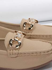 2025 Women's Spring New Arrival Gold Chain Elegant Slip-On Loafers, Lightweight & Comfortable, Versatile Rubber Flat Shoes - Apricot - View 5