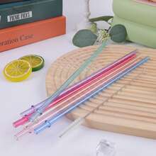 6件/12件套塑料吸管，含吸管清洁刷，粉色/紫色/玫红色透明闪光吸管带环，易于清洁，抗冲击力强，可重复使用吸管，适用于30盎司/20盎司/16盎司杯子、水瓶、牛奶杯、塑料水杯、玻璃杯 - 多色/多款式 - 查看 10