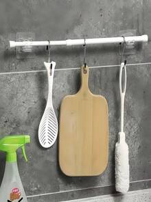 1pc Adjustable No-Drill Shower Curtain Rod Holder, Wall-Mounted Curtain Hook, Towel Bar Holder, Suitable For Bathroom, Kitchen, Bedroom, Living Room Bathroom Decor - Multicolor - View 7