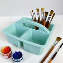 6 pièces Boîte de rangement de style bohème en plastique avec 3 compartiments et poignée. Boîte de rangement portable polyvalente pour la classe, le bureau, les fournitures scolaires, les crayons, les documents, les outils