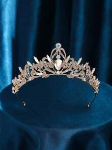 1 件金属优雅公主派对活动头饰，奢华巴洛克水晶皇冠发饰，新娘婚纱头饰，新娘送礼会礼物 - 金色 - 查看 10