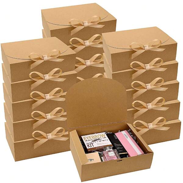 10pcs Gift Boxes With Lids,Brown Gift Boxes Bulk With Brown Bow Ribbon,Bridesmaid Proposal Box For Presents Kraft Paper Gift Boxes For Wedding,Christmas,Halloween, Shower,Bachelorette Party,Wedding,Bachelorette,Bride,Party Decorations Birthday,Brides Maid Proposal Gifts,Wedding Decor,Bridal Shower