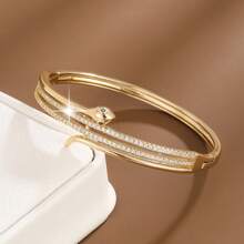 1pc Elegant Snake Shaped Artificial Zirconia Inlaid Women Bracelet
