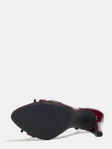 Jin Bei Qi 女士圆头漆皮蝴蝶结装饰透明玻璃果冻细高跟凉鞋，优雅时尚，适合派对，酒红色