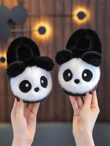 1 Đôi dép bông hình gấu trúc cho bé trai bé gái, giày lười đi trong nhà mùa đông - màu đen - Xem 8