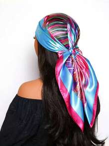 1 pieza Pañuelo de mujer estilo bohemio con estampado de paisley, pañuelo de satén elegante y casual para uso diario y protección solar