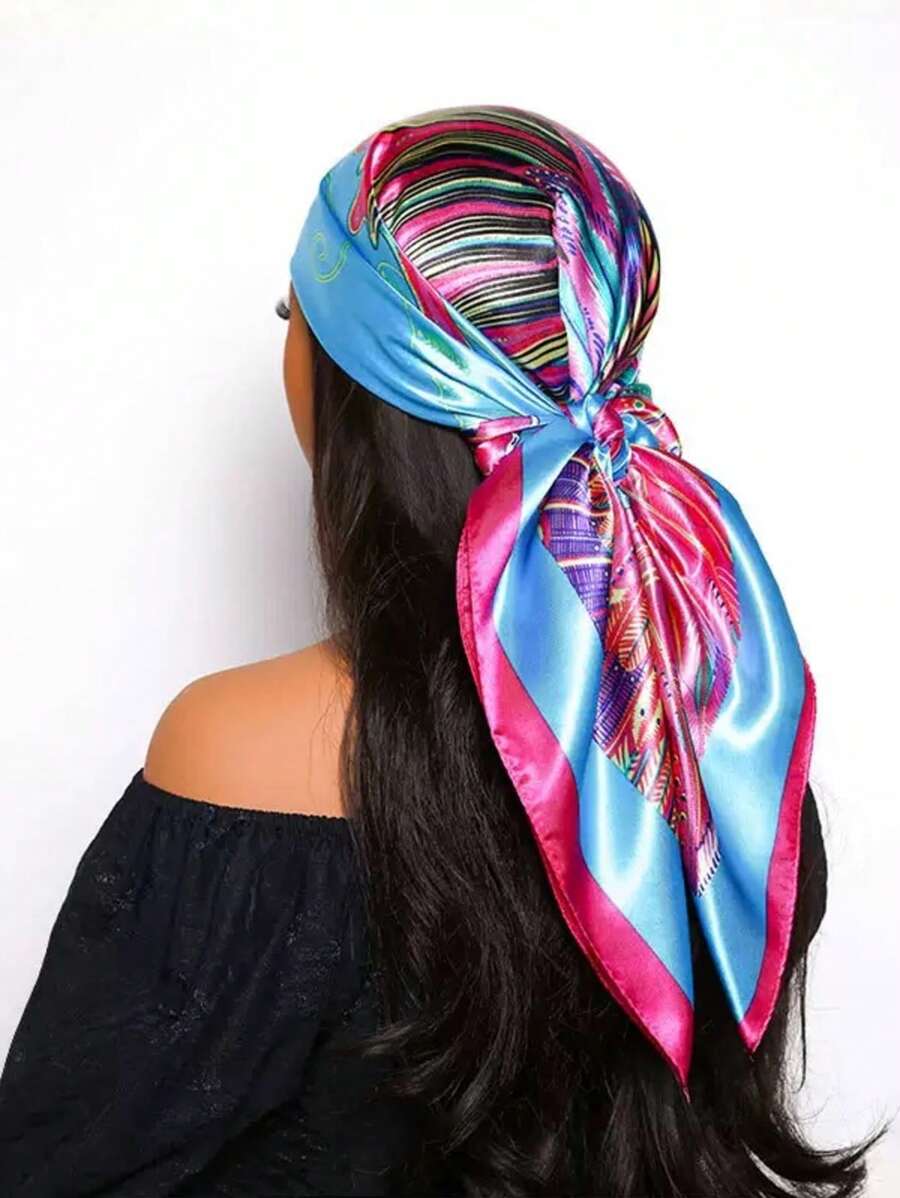 1 pieza Pañuelo de mujer estilo bohemio con estampado de paisley, pañuelo de satén elegante y casual para uso diario y protección solar