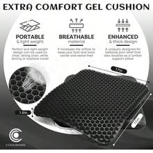 Gel Seat Cushion For Long Sitting Double Thick Gel Seat Cushion Breathable Honeycomb Chair Cushion With NonSlip Cover For Office Chair Car Wheelchair Long Trips Relief Sciatica Pain - màu đen - Xem 3