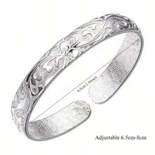925 Sterling Silver Floral Bracelet – Vintage Open Bangle With Gorgeous Carvings, Perfect For Every Occasion