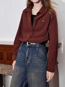 Vintage Brushed Shirt, Turndown Collar, Long Sleeve Top, Autumn/Winter