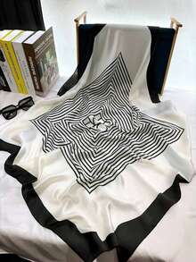 1 件女士简约波尔卡圆点印花 90 厘米缎面方形围巾，新款头巾风格，适合休闲和街头穿着，可作为围巾、头带、头巾 - 彩色 - 查看 7