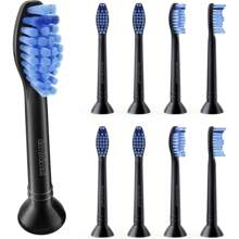 Replament Heads  Compatible With Philips Sonicare Replament Heads  Medium Replament Toothbrush Head  Replas HX6015/03 SimplyClean Toothbrush Heads  Black  8 Pack