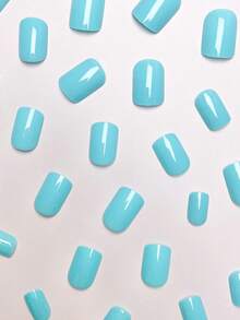 24 piezas de uñas postizas cuadradas de color verde menta, estilo clásico francés de cobertura completa, adecuadas para fiestas, citas y uso diario - verde menta - Ver 3