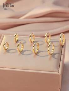 Hihho 4 Pairs Copper Hoop Earrings For Women And Men, Classic Smooth Cartilage Earrings, Small Hoop Earrings Set, Infinity Symbol Earrings For Women - Yellow Gold - View 6