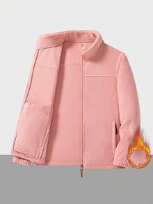 Damen Outdoor Lässig Fleecejacke, einfarbig minimalistisch, Herbst/Winter Stil, vielseitige Oberbekleidung