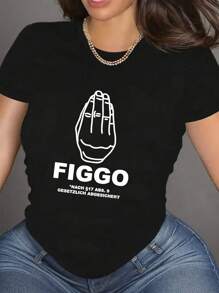 Plus Size Women's Summer Slogan Print Round Neck T-Shirt, Casual & Comfortable For Daily Wear