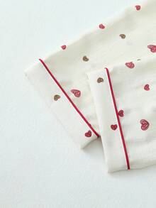 Women's Heart Print Bubble Crinkle Long Sleeve Pants Pajama Set - Apricot - View 9