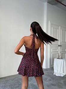 Women's Solid Color Elegant Backless Split Ruffle Hem Dress, Formal Wedding Party Evening Gown - Multicolor - View 4