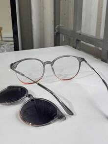 2-In-1 Round Clip-On Glasses Frame With Shine, Model 0273 - Màu xám chuyển màu - Xem 6