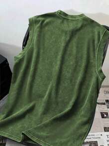 Zhuo Tianxi Men's Dark Color Casual Vintage Washed Round Neck Vest - Dark Green - View 2