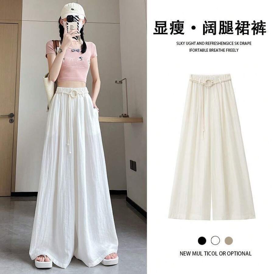 プラスサイズ 150kg ファットミリメートルアイスシルク山本キュロット女性の夏痩身ドレープ韓国スタイルカジュアルワイドレッグパンツ - ホワイト[新商品・少量入荷] - チェックする 1