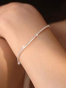 1 pieza Pulsera de cadena de plata 925 de calidad de lujo con destellos, pulsera de cadena de plata brillante estilo cielo estrellado, accesorios de joyería de plata para mujer, estilo elegante y lujoso, adecuado para uso casual diario de mujer, hipoalergénico, para fiestas y viajes, viene con una caja de regalo exquisita, joyería de moda para todas las estaciones - Plateado - Ver 2
