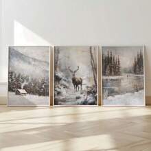 3pcs, Unframed, Vintage Moody Winter Landscape Oil Painting Prints, Snowy Forest Wall Art, Country Farmhouse Decor, Christmas Decor, Winter Posters, Canvas Art For Living Room, Bedroom, Kitchen, Home Office, Cafe, Bar, Dorm, Hallway, Home And Room Decoration Home Decor Christmas Decorations