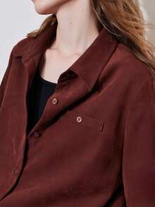 Vintage Brushed Shirt, Turndown Collar, Long Sleeve Top, Autumn/Winter