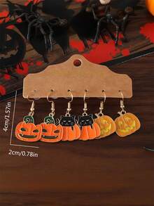 6 件万圣节南瓜和黑猫吊坠耳环，创意有趣的节日配饰 - 萬聖節耳飾 - 查看 4